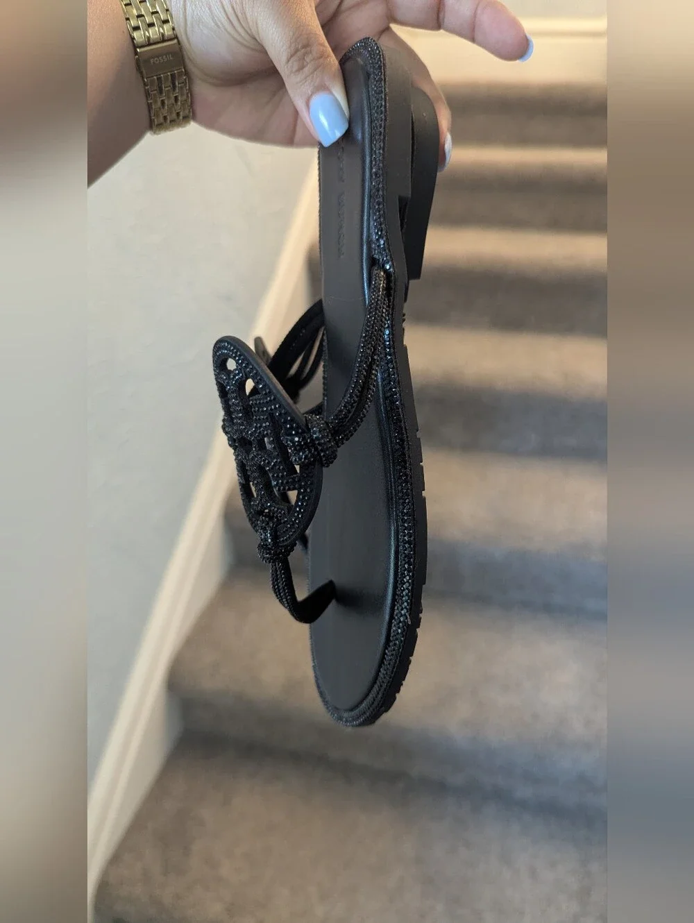 Tory Burch Black Logo Medallion Sandal.